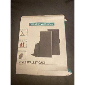 Suanpot blue wallet case 14 pro max Navy 6.7" faux leather magnet New Open Box